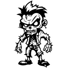 Fototapeta premium Zombie black silhouette isolated on white