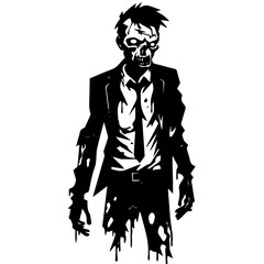 Zombie black silhouette isolated on white