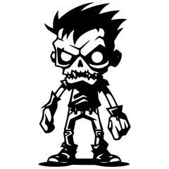 Zombie black silhouette isolated on white