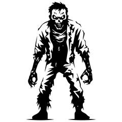 Fototapeta na wymiar Zombie black silhouette isolated on white
