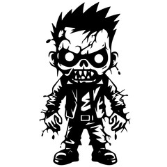 Zombie black silhouette isolated on white