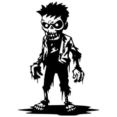 Zombie black silhouette isolated on white