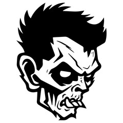 Zombie black silhouette isolated on white