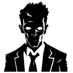 Zombie black silhouette isolated on white