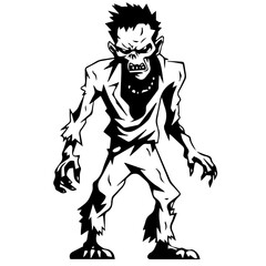 Zombie black silhouette isolated on white