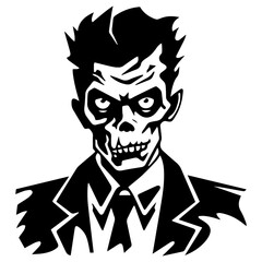 Zombie black silhouette isolated on white