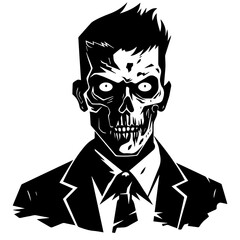 Zombie black silhouette isolated on white