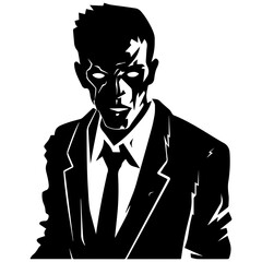 Zombie black silhouette isolated on white