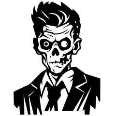 Zombie black silhouette isolated on white