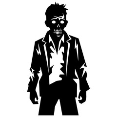 Zombie black silhouette isolated on white