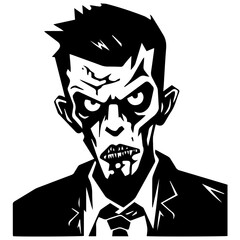 Zombie black silhouette isolated on white