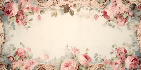 Blank Picture vintage photo Frame surround by a Floral  generated with AI.