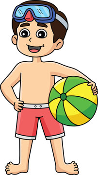Boy in a Swimsuit Outfit Cartoon Colored Clipart 
