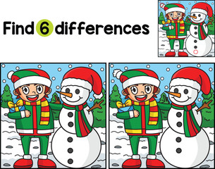 Christmas Snowman With A Boy Find The Differences