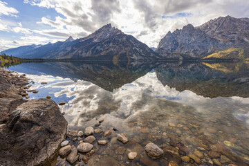 Scenic Reflection Landscapepe of the Tetons in Jenny Lake in Autumn