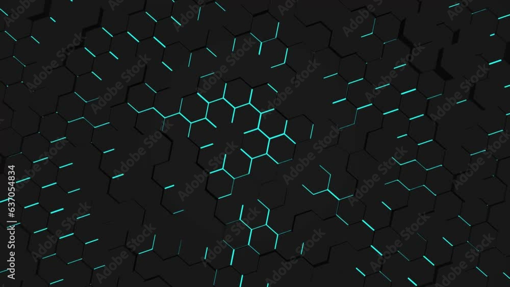 Aufkleber screensaver for intro. neon hexagons on a gray background. rendering video footage.