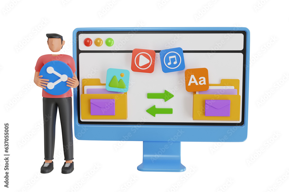Poster file sharing concept. concept of file transfer, document migration, remote access to encrypted docum