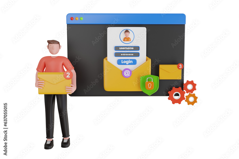Poster 3d illustration of encryption of emails, data security, protection and authentication. email encrypt