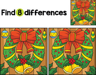 Christmas Wreath with Bells Find The Differences