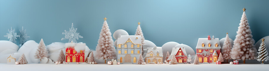 frise sur le thème de Noël avec un paysage de village enneigée 