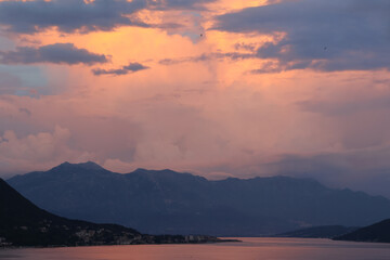Sunset over the Mountain and the Sea, Kotor Bay, Herceg-Novi, Montenegro