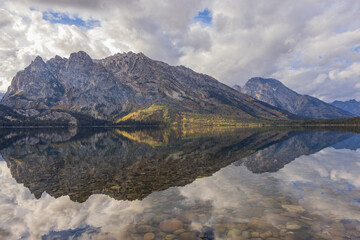 Scenic Reflection Landscapepe of the Tetons in Jenny Lake in Autumn