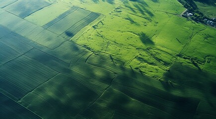 panoramic aerial view of fields and grass