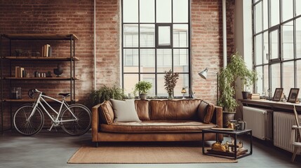 living room mockup template interior design in loft industrial material and color schematic color tone beautifu modern interior design creative background,ai generate
