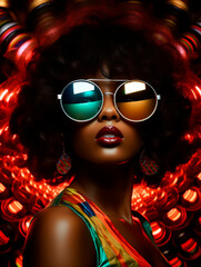 Beautiful african american woman with afro hairstyle and stylish sunglasses