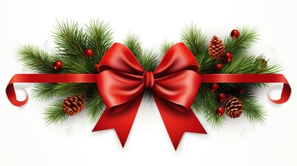 christmas background with christmas branches and decorations red christmas bow 