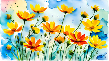 Fototapeta na wymiar spring flowers on a blue background