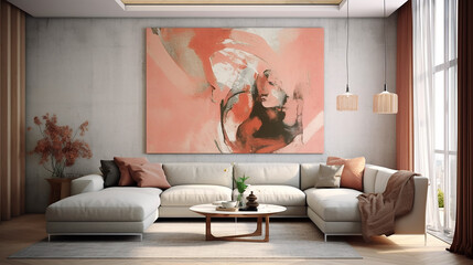 Stylish Living Room Interior with a Frame Poster Mockup, Modern Interior Design