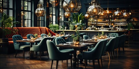 AI Generated. AI Generative. Vintage retro traditional luxury dinning cafe restaurant party event place. Graphic Art