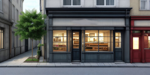 Photorealistic outdoor exterior storefront environment on the side of the highway
