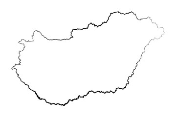 Hand Drawn Lined Hungary Simple Map Drawing
