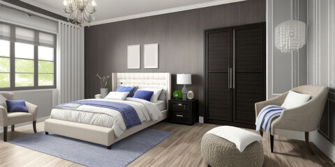 Photorealistic mockup Indoor bedroom luxury furniture display