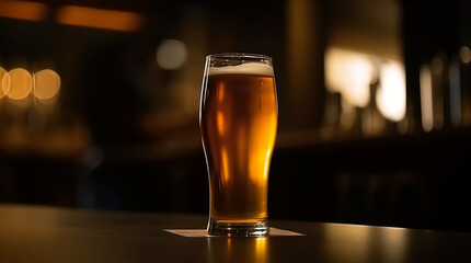 Fototapeta na wymiar A pint of beer on a bar counter in a pub or restaurant. AI generative
