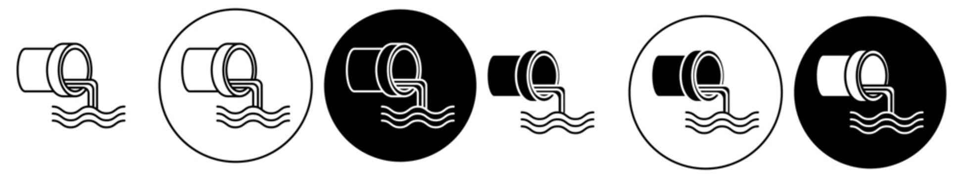 Wastewater icon set. sewage waste pipe vector symbol. plant disposal water drainage sign in black filled and outlined style.