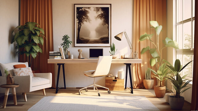 Stylish Living Room Interior with a Frame Poster Mockup, Modern Interior Design