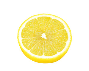 Slice of fresh lemon fruit isolated on transparent background. PNG