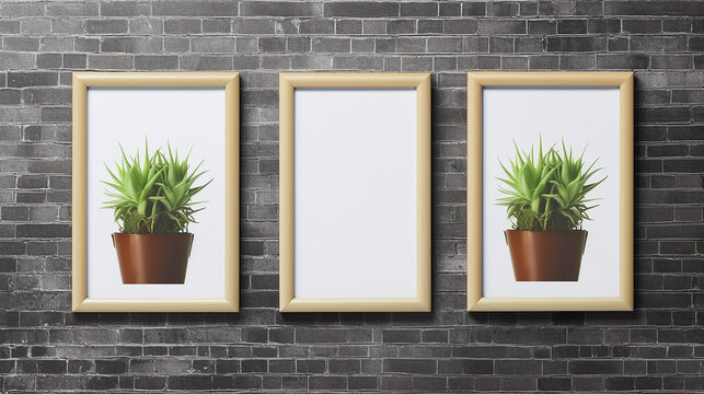 Three blank mockup posters hanging against concrete wall