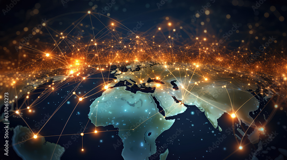 Aufkleber orange global network connection concept. big data visualization. social network communication in th
