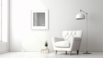 Fototapeta na wymiar White living room with couch, table and mockup pictures