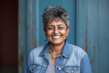 Obraz premium Portrait of a beautiful middle aged woman smiling at the camera outdoors