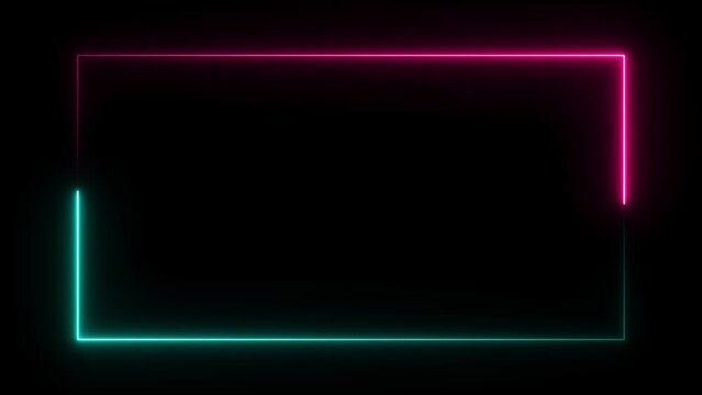 abstract glowing neon rectangle frame animation background 4k