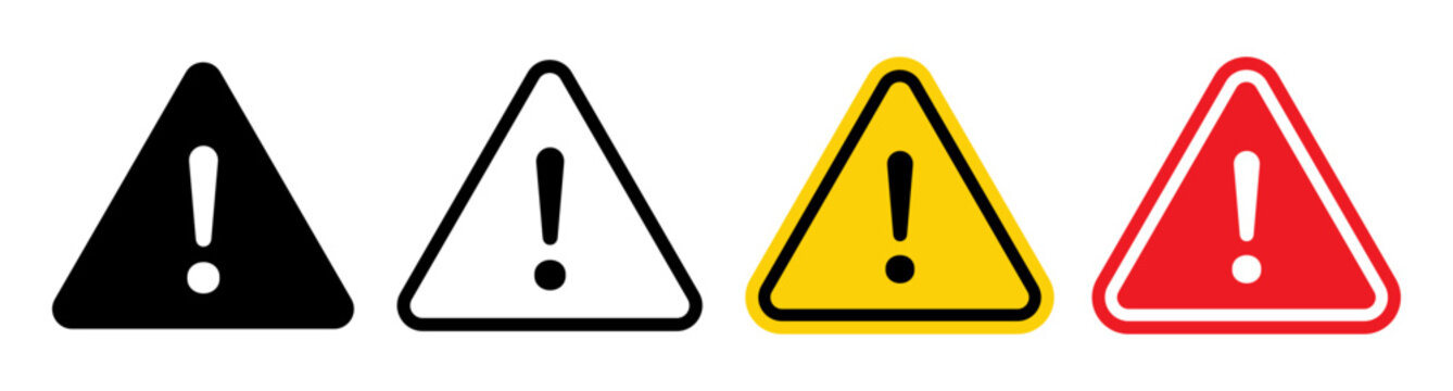 Danger warning icon set. alert triangle warn sign in black, yellow, and red color. exclamation sign. 
