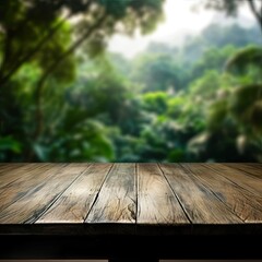 The empty wooden table top with blur background of amazon made with Generative AI