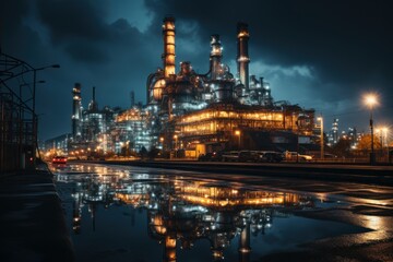 Fototapeta na wymiar oil and gas refinery illuminated at night with neon lights