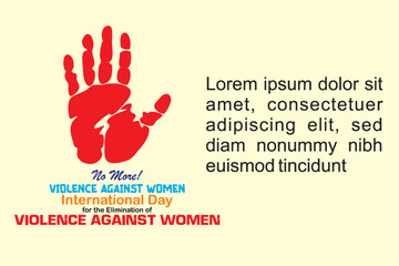 No more violence against women. Editable vector illustration on International Day for the Elimination of Violence Against Women, November 25. Blank to add text. Red raised hand palm. eps 10.