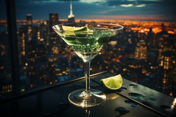 image of a cocktail glass at the top of a luxury restaurant